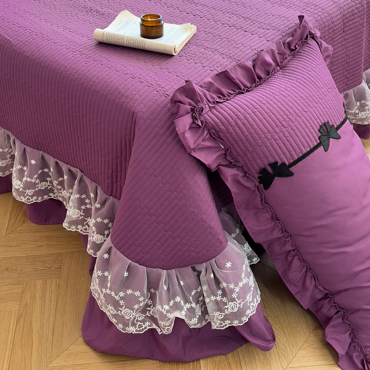 91家纺网 家纺一手货源 找家纺 芭比蔓家纺 2026新款床盖款四件套-真爱系列 床盖款真爱系列-紫色