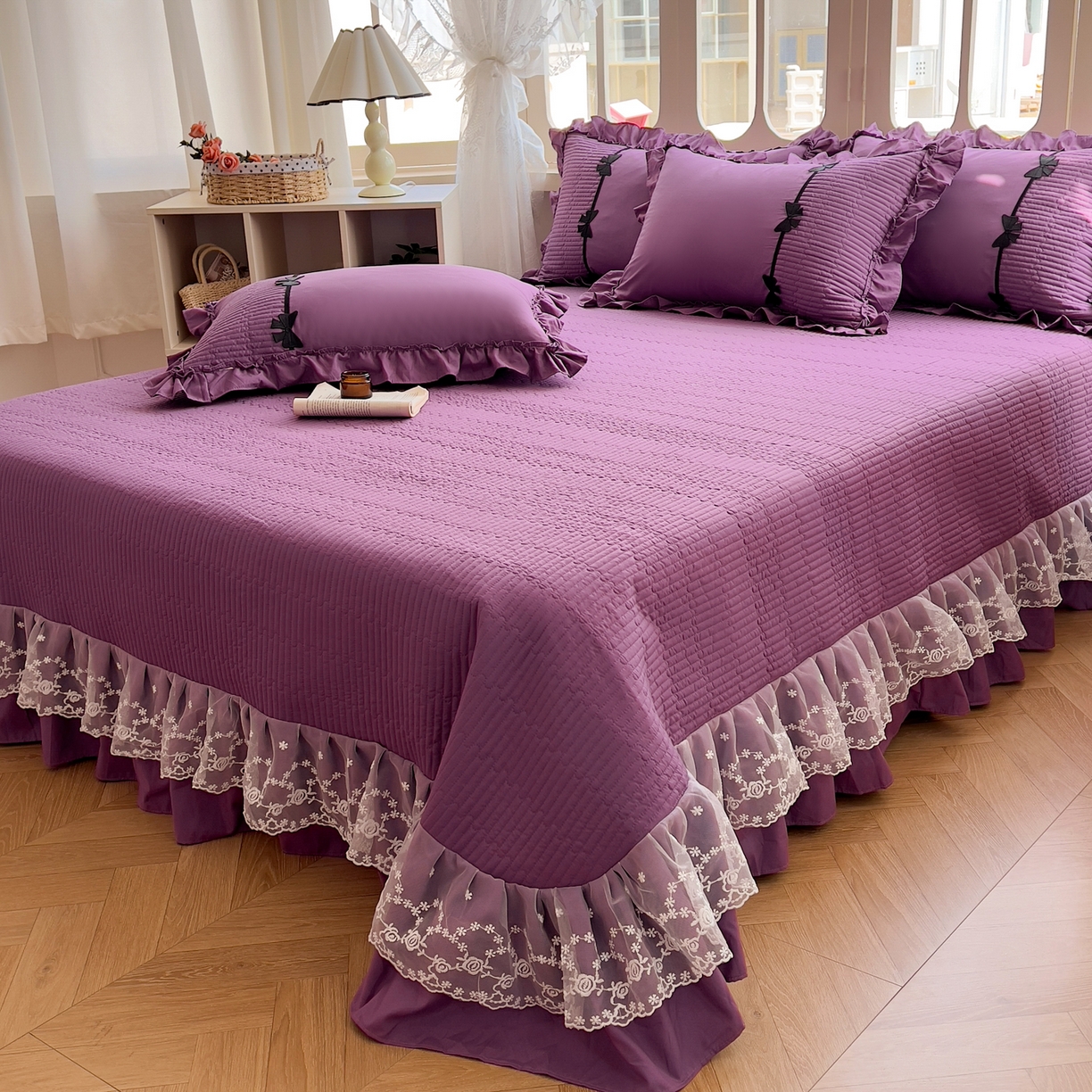 91家纺网 家纺一手货源 找家纺 芭比蔓家纺 2026新款床盖款四件套-真爱系列 床盖款真爱系列-紫色