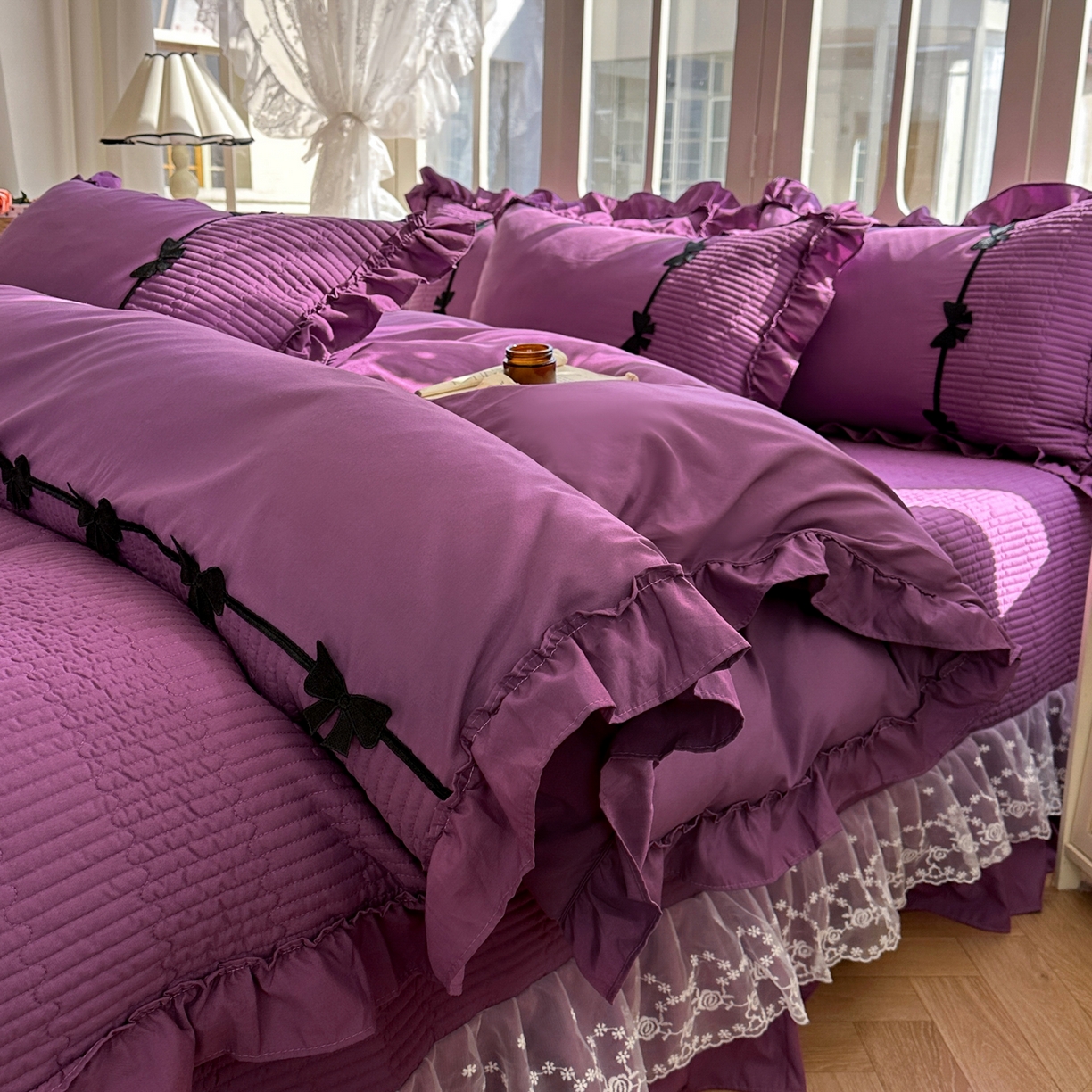 91家纺网 家纺一手货源 找家纺 芭比蔓家纺 2026新款床盖款四件套-真爱系列 床盖款真爱系列-紫色