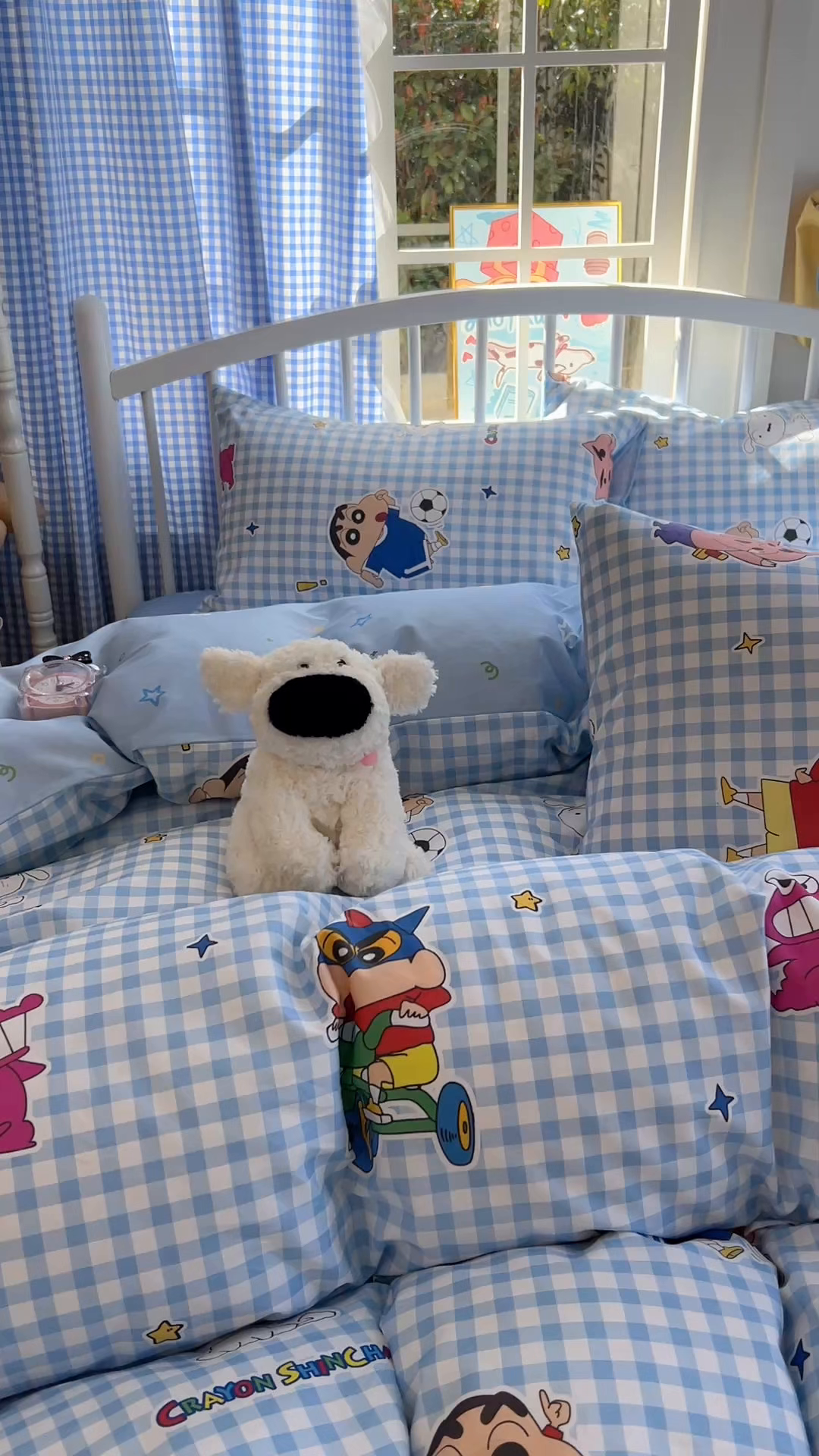 91家纺网 家纺一手货源 找家纺 桃子家居 2026春夏新款蜡笔小新授权全棉纯棉印花卡通系列四件套 棉印花-蓝格小新