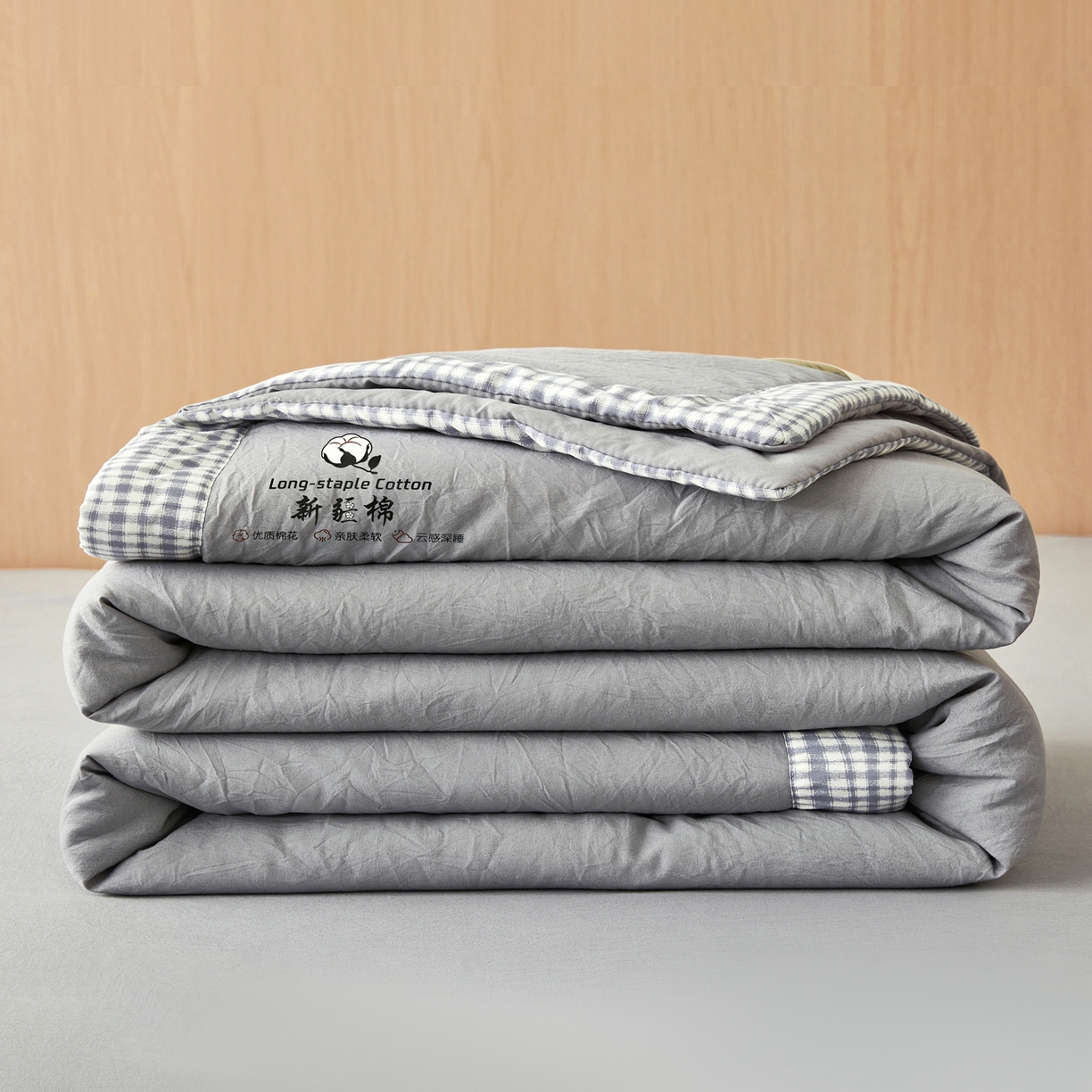 91家纺网 家纺一手货源 找家纺 鸣创 2026新款棉花夏被无印风100%新疆棉花夏凉被手包边空调被 新疆棉-灰色