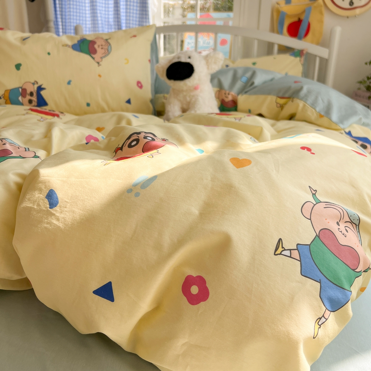91家纺网 家纺一手货源 找家纺 桃子家居 2026春夏新款蜡笔小新授权全棉纯棉印花卡通系列四件套 棉印花-萌萌小新