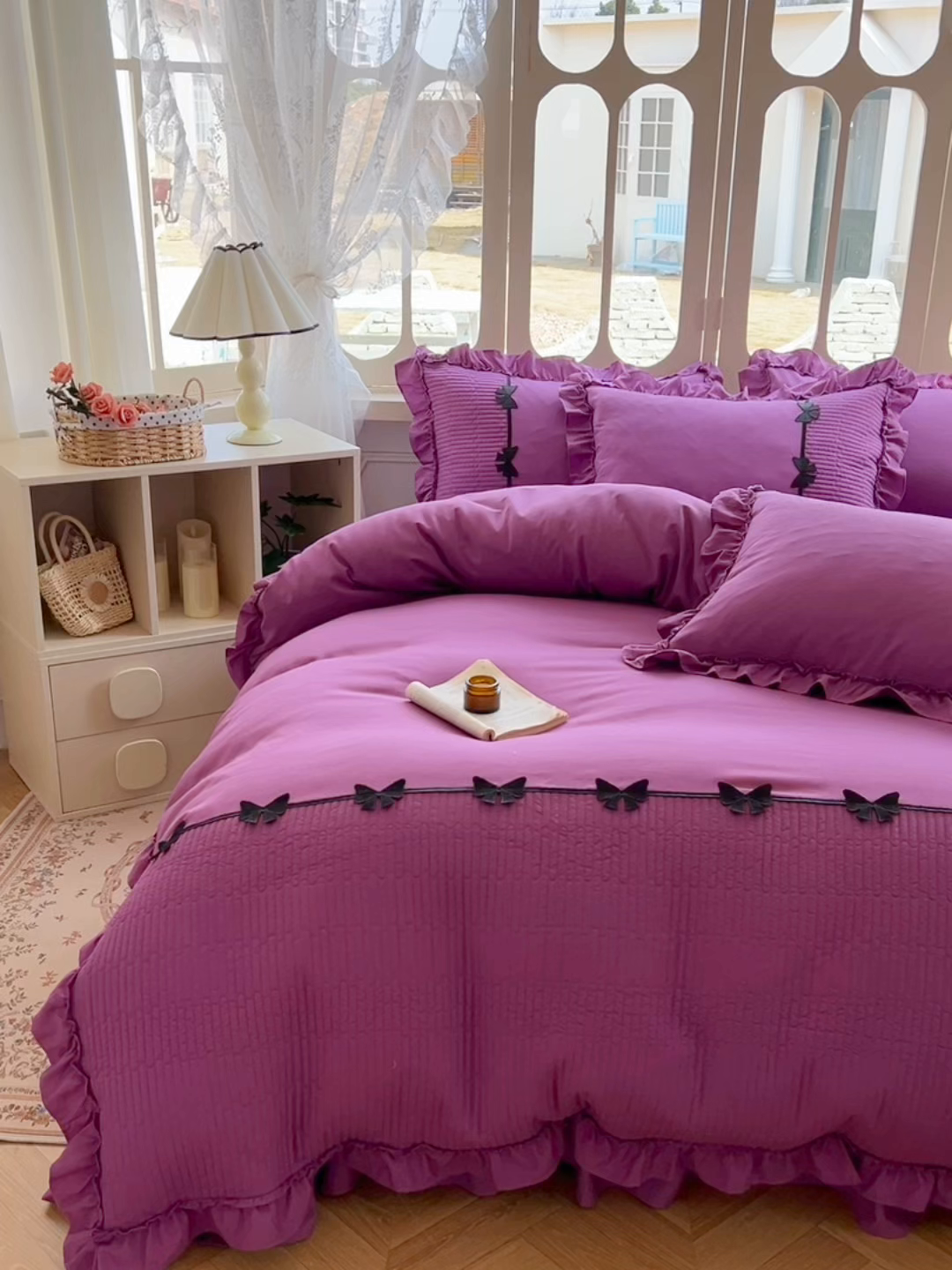 91家纺网 家纺一手货源 找家纺 芭比蔓家纺 2026新款床盖款四件套-真爱系列 床盖款真爱系列-紫色