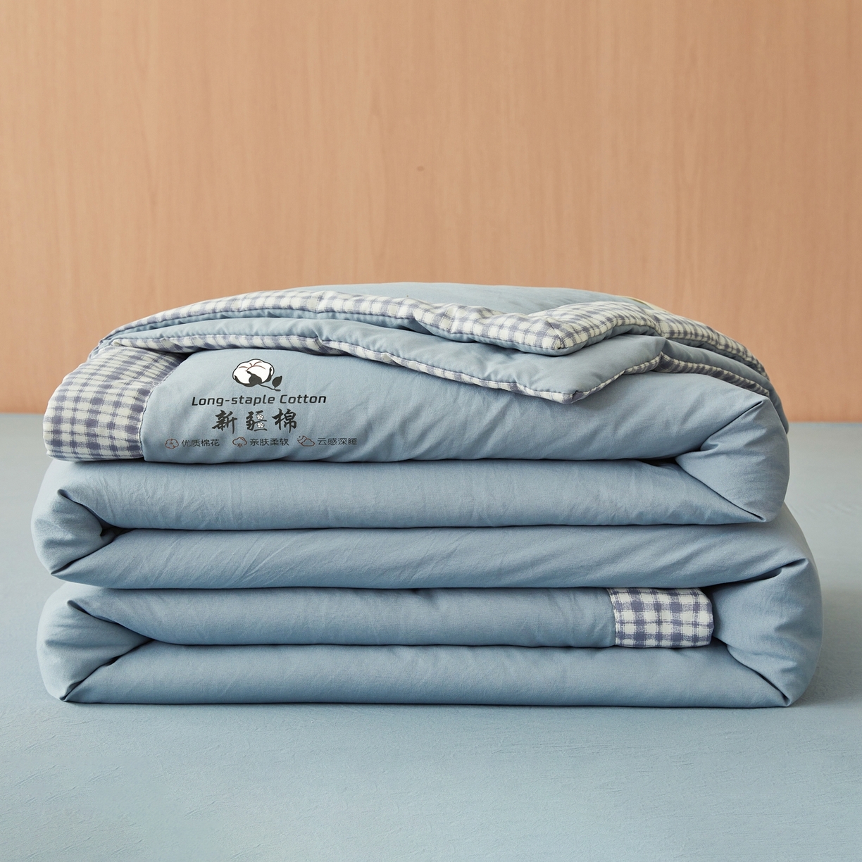 91家纺网 家纺一手货源 找家纺 鸣创 2026新款棉花夏被无印风100%新疆棉花夏凉被手包边空调被 新疆棉-蓝色