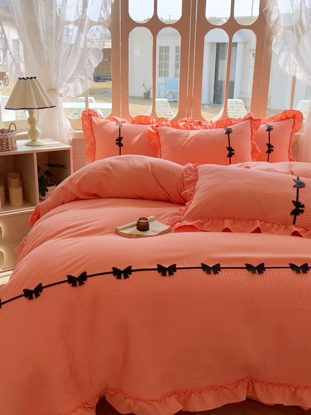 91家纺网 家纺一手货源 找家纺 芭比蔓家纺 2026新款床盖款四件套-真爱系列 床盖款真爱系列-橙色