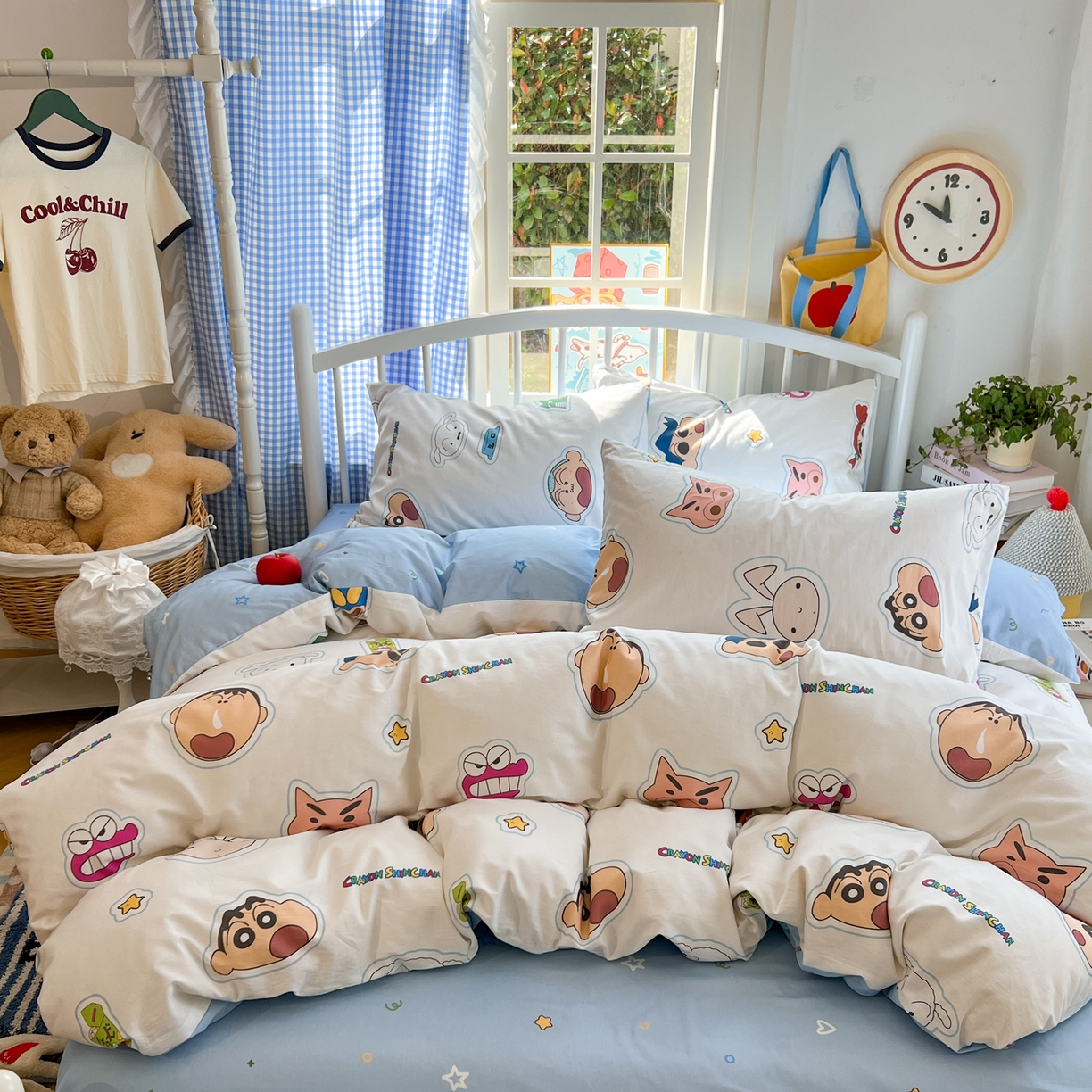 91家纺网 家纺一手货源 找家纺 桃子家居 2026春夏新款蜡笔小新授权全棉纯棉印花卡通系列四件套 棉印花-趣味小新