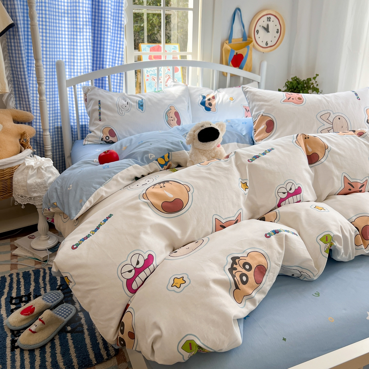 91家纺网 家纺一手货源 找家纺 桃子家居 2026春夏新款蜡笔小新授权全棉纯棉印花卡通系列四件套 棉印花-趣味小新