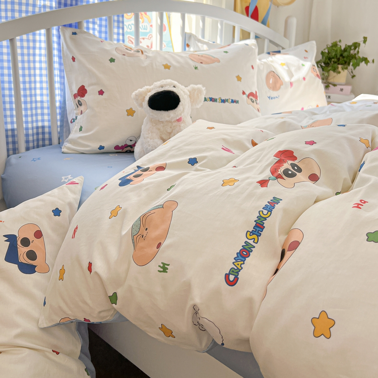 91家纺网 家纺一手货源 找家纺 桃子家居 2026春夏新款蜡笔小新授权全棉纯棉印花卡通系列四件套 棉印花-小新派对