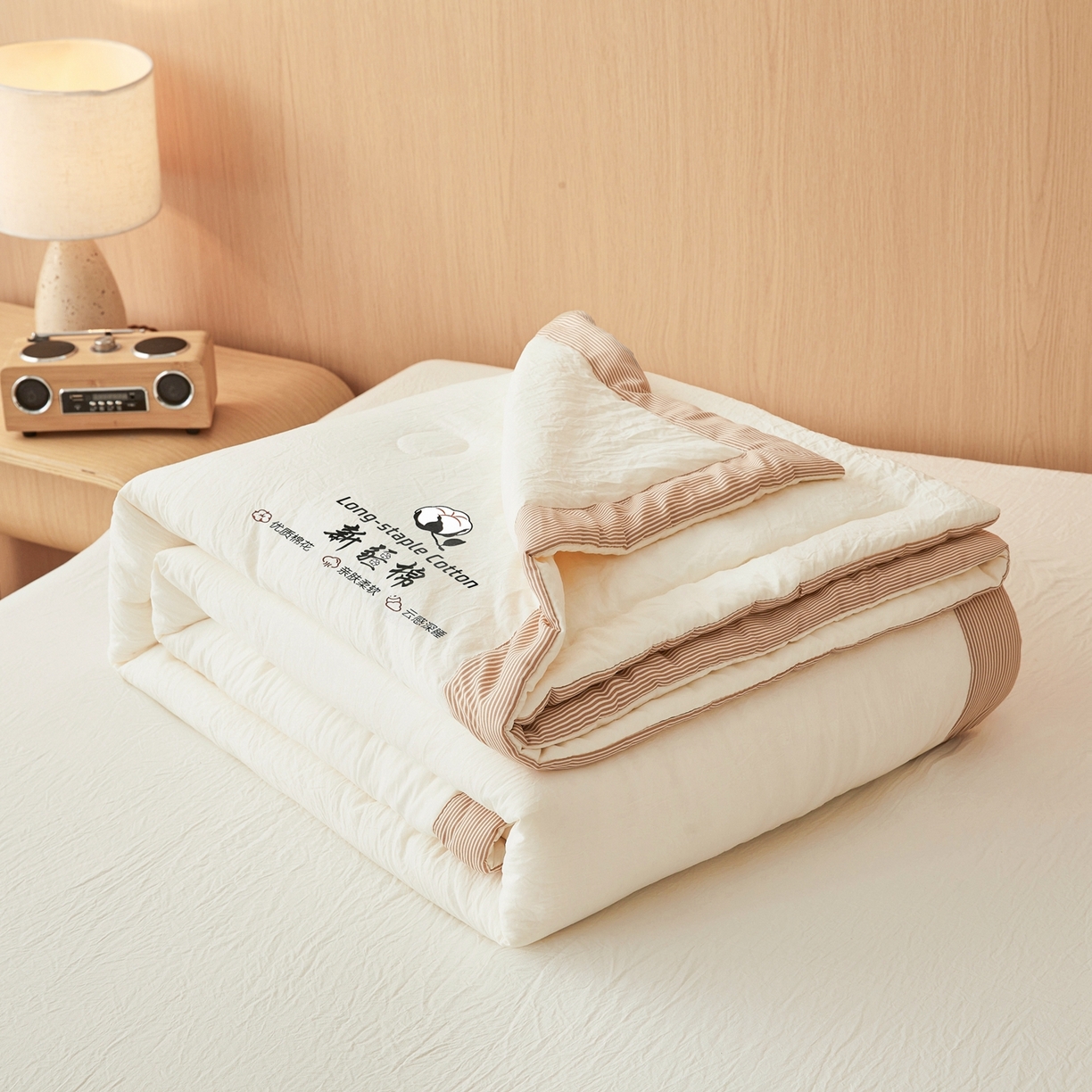 91家纺网 家纺一手货源 找家纺 鸣创 2026新款棉花夏被无印风100%新疆棉花夏凉被手包边空调被 新疆棉-米白