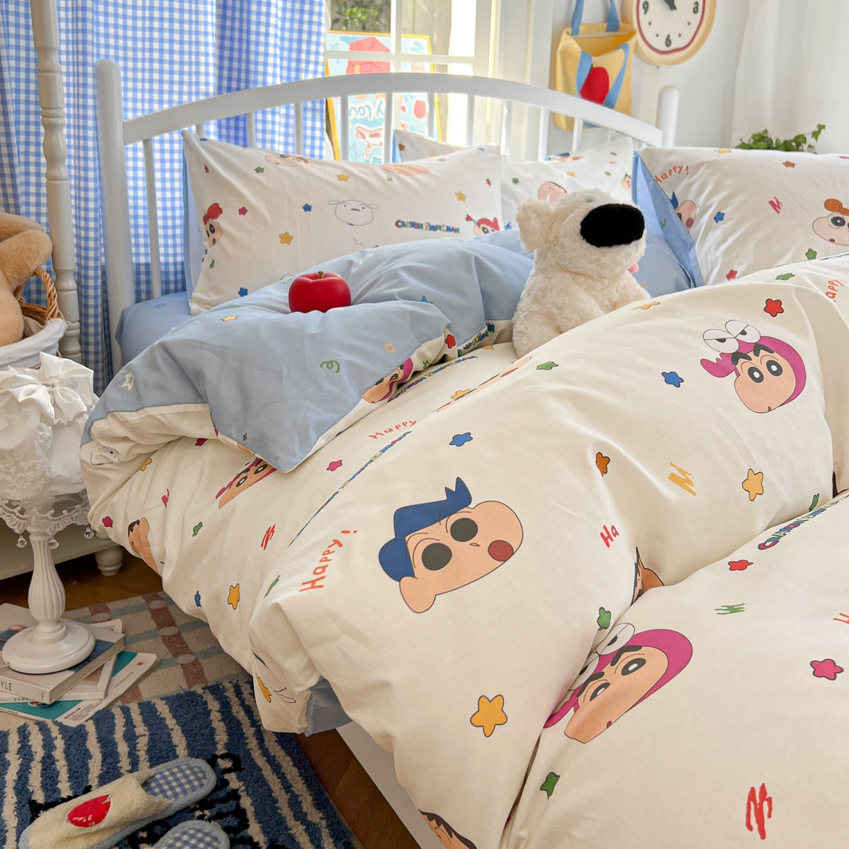 91家纺网 家纺一手货源 找家纺 桃子家居 2026春夏新款蜡笔小新授权全棉纯棉印花卡通系列四件套 棉印花-小新派对