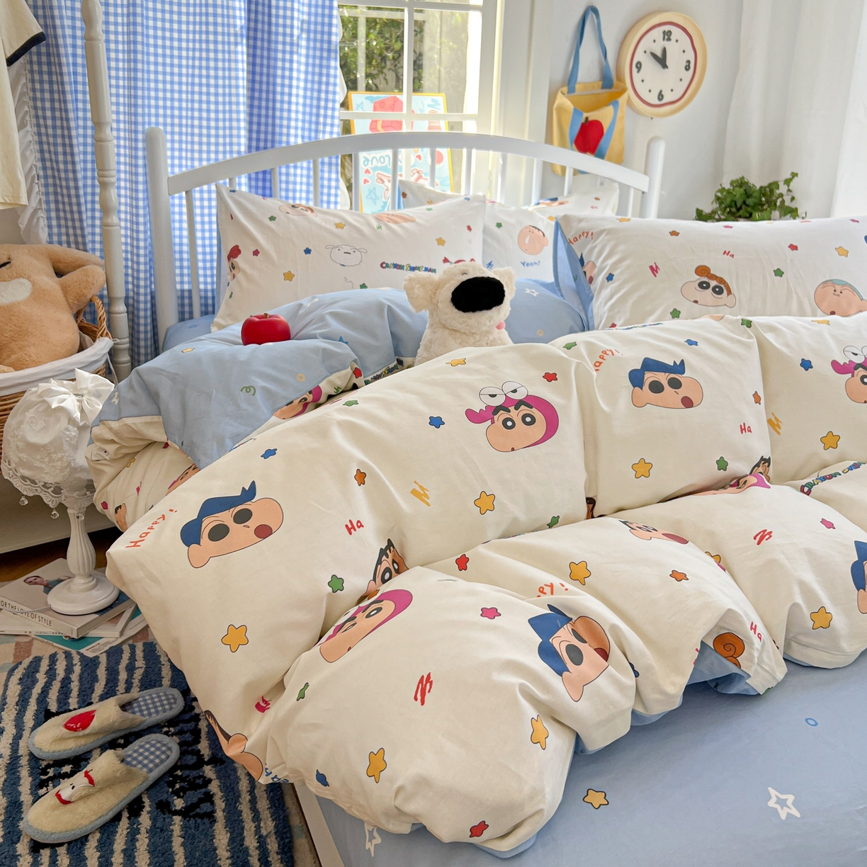 91家纺网 家纺一手货源 找家纺 桃子家居 2026春夏新款蜡笔小新授权全棉纯棉印花卡通系列四件套 棉印花-小新派对