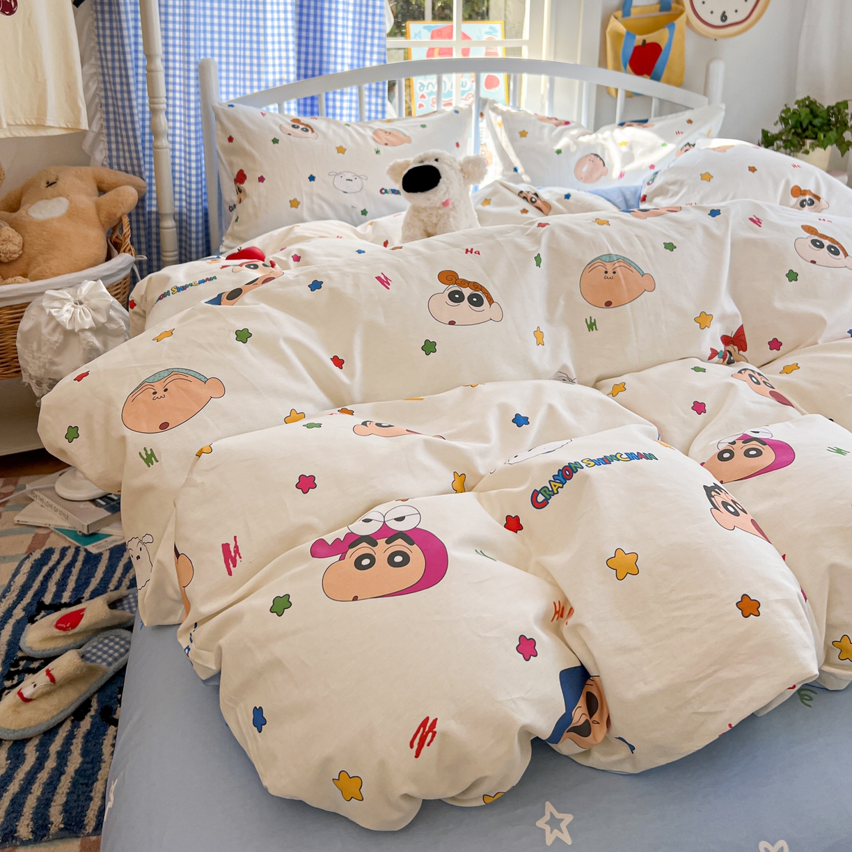 91家纺网 家纺一手货源 找家纺 桃子家居 2026春夏新款蜡笔小新授权全棉纯棉印花卡通系列四件套 棉印花-小新派对