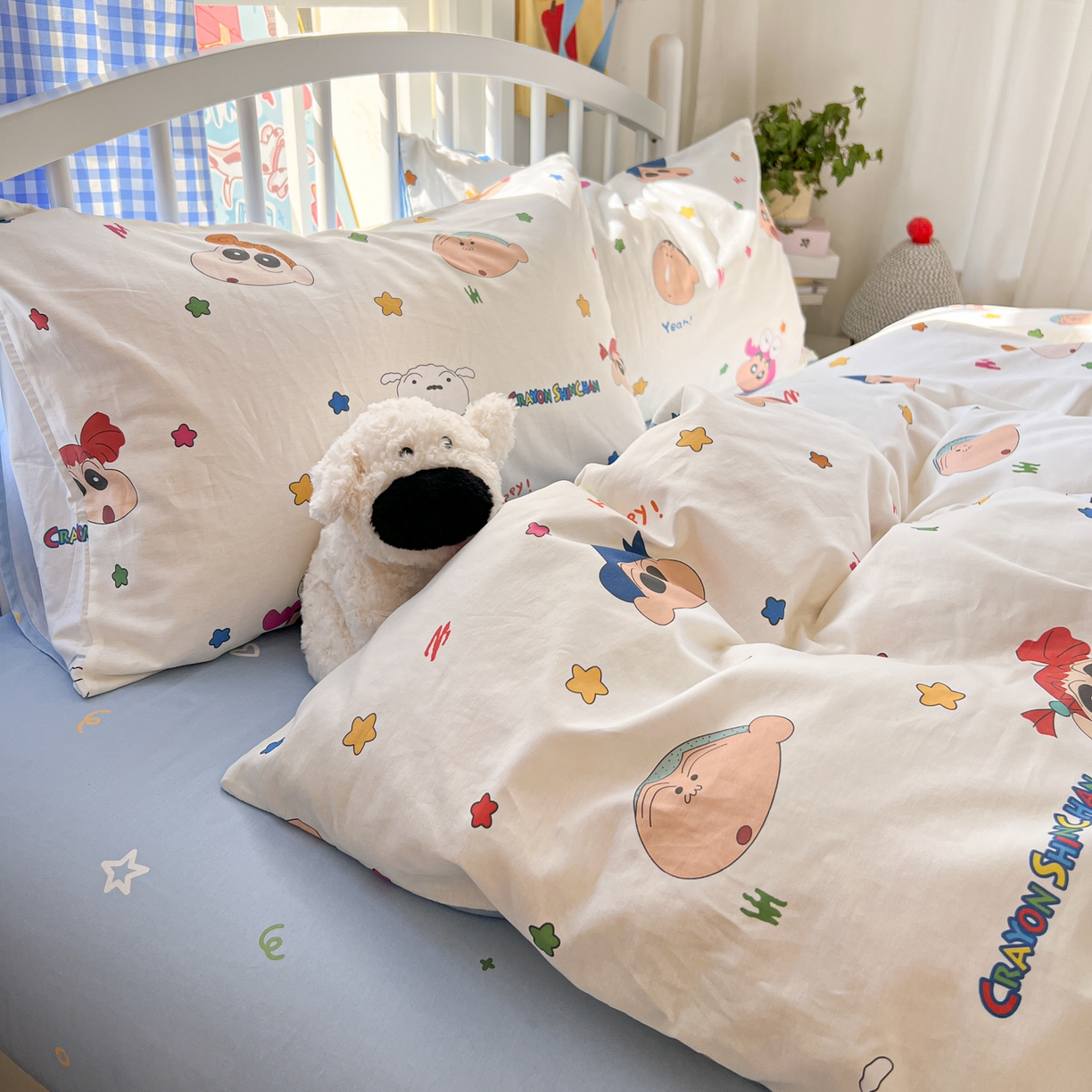 91家纺网 家纺一手货源 找家纺 桃子家居 2026春夏新款蜡笔小新授权全棉纯棉印花卡通系列四件套 棉印花-小新派对