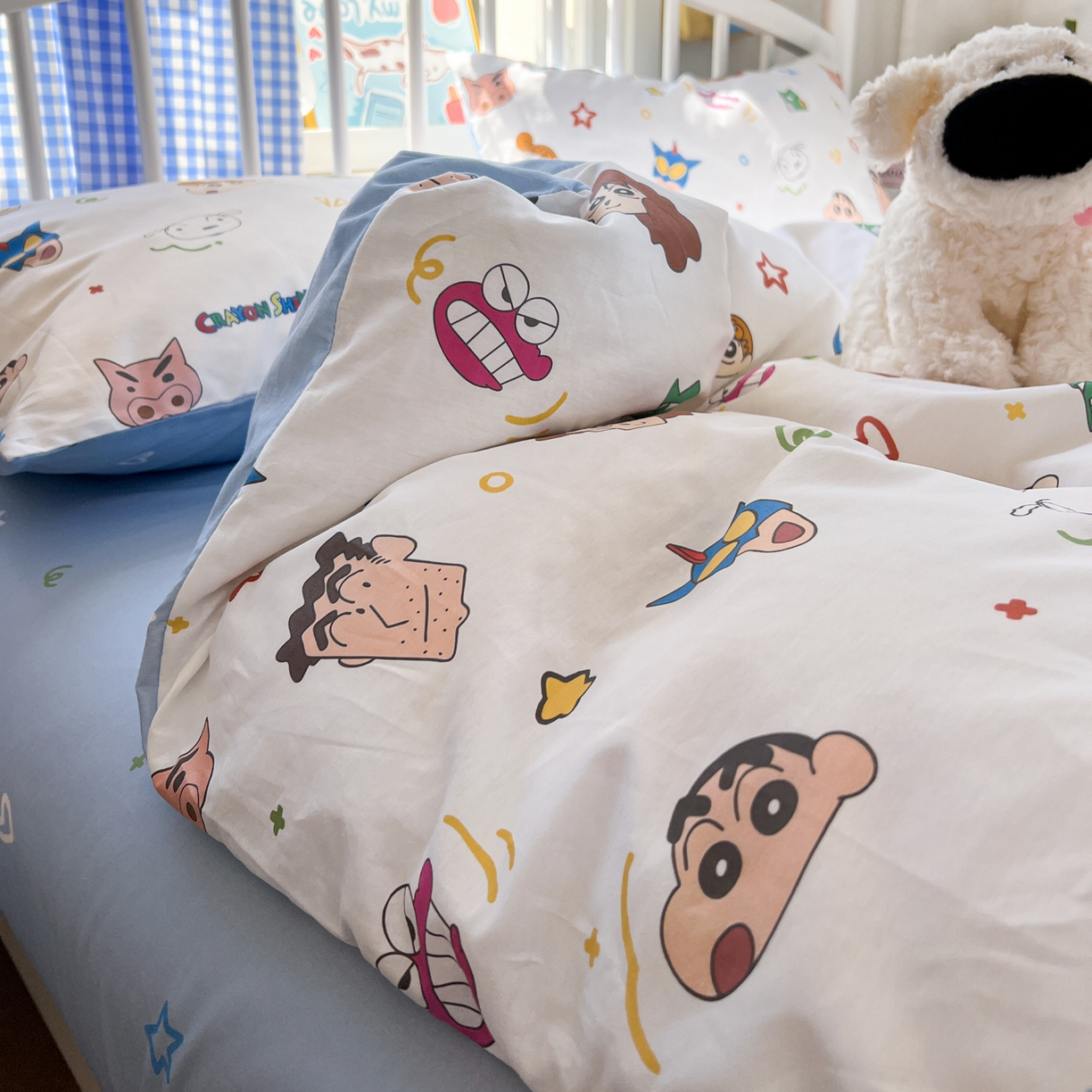 91家纺网 家纺一手货源 找家纺 桃子家居 2026春夏新款蜡笔小新授权全棉纯棉印花卡通系列四件套 棉印花-幸运小新