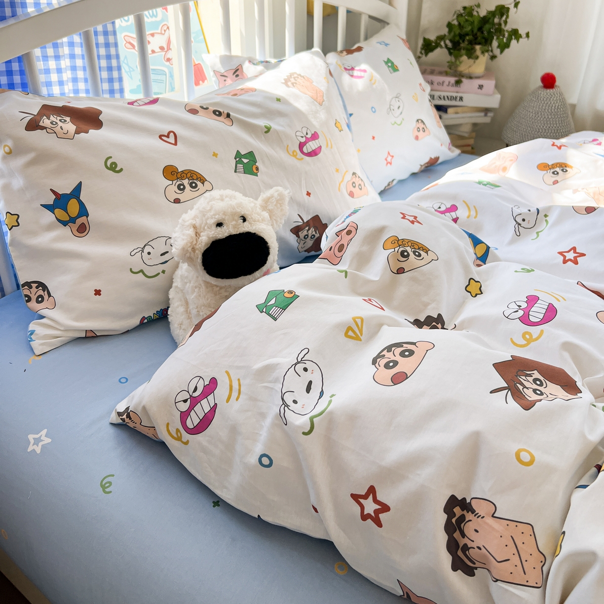 91家纺网 家纺一手货源 找家纺 桃子家居 2026春夏新款蜡笔小新授权全棉纯棉印花卡通系列四件套 棉印花-幸运小新