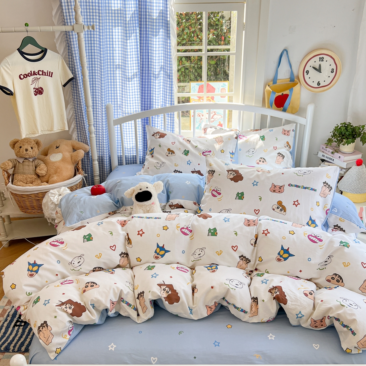 91家纺网 家纺一手货源 找家纺 桃子家居 2026春夏新款蜡笔小新授权全棉纯棉印花卡通系列四件套 棉印花-幸运小新