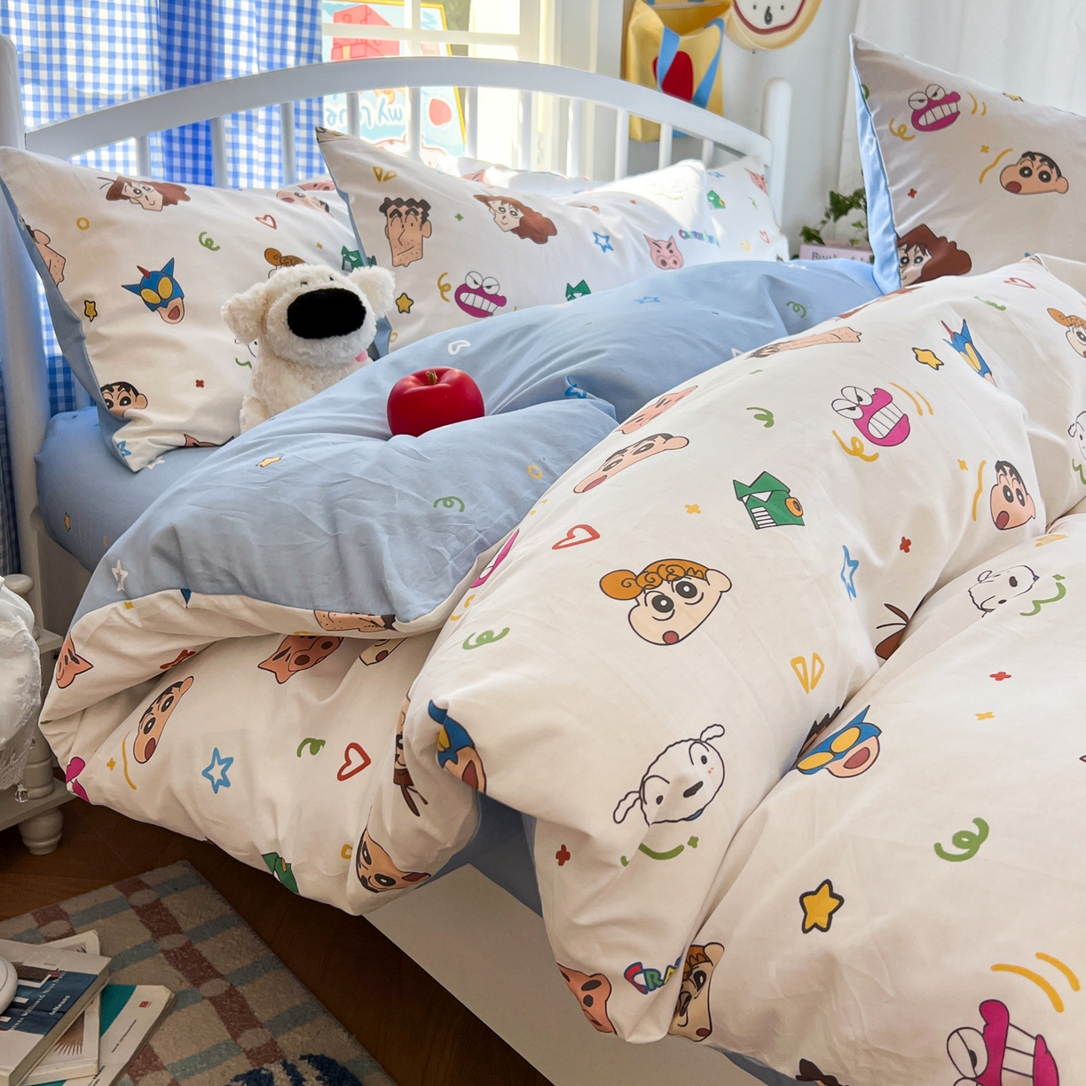 91家纺网 家纺一手货源 找家纺 桃子家居 2026春夏新款蜡笔小新授权全棉纯棉印花卡通系列四件套 棉印花-幸运小新