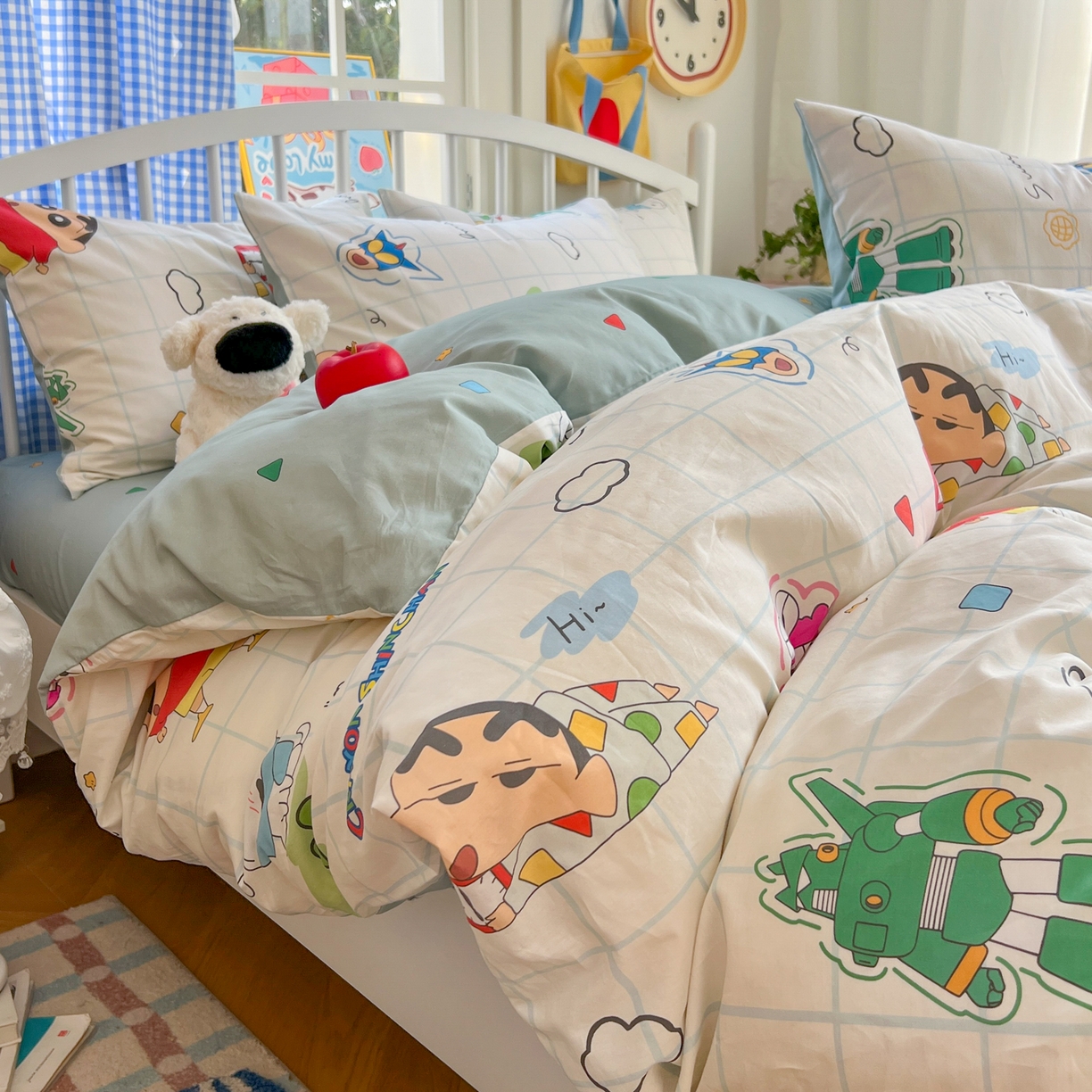 91家纺网 家纺一手货源 找家纺 桃子家居 2026春夏新款蜡笔小新授权全棉纯棉印花卡通系列四件套 棉印花-休闲小新