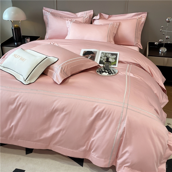 91家纺网 家纺一手货源 找家纺 家居1号家纺 2026新款50双股100支长绒棉四件套-巴黎 巴黎-粉豆沙