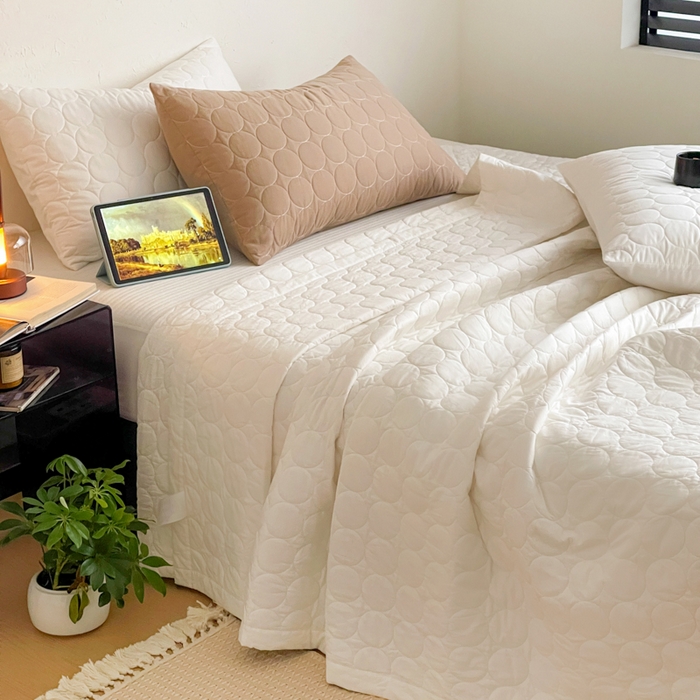 91家纺网 家纺一手货源 找家纺 （总）橙子家居   2026年新款韩系云朵泡芙纯色水洗棉花床盖三件套