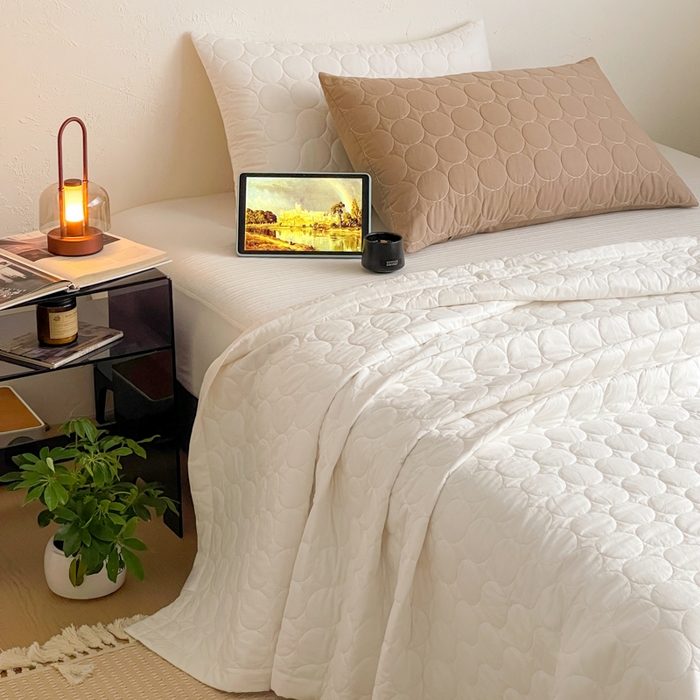 91家纺网 家纺一手货源 找家纺 （总）橙子家居   2026年新款韩系云朵泡芙纯色水洗棉花床盖三件套