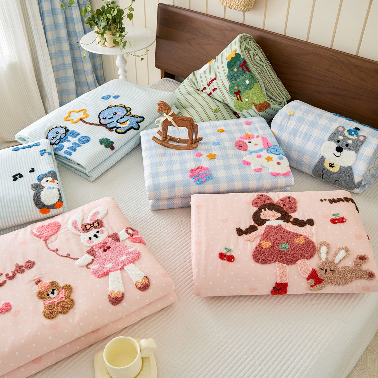 倾慕家纺 2026新款全棉卡通毛巾绣系列夏被 组合