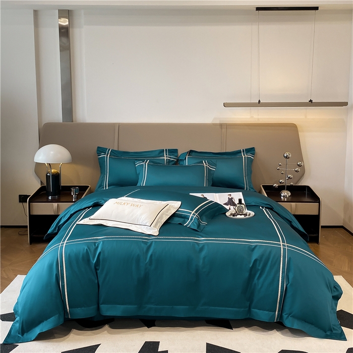 家居1号家纺 2026新款50双股100支长绒棉四件套-巴黎 巴黎-墨绿