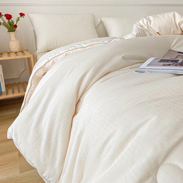 91家纺网 家纺一手货源 找家纺 锦尚坊被芯馆 2026新款大提花全棉21%大豆被纯棉立体双边被子春秋被加厚冬被夏被直播包质检 奶白