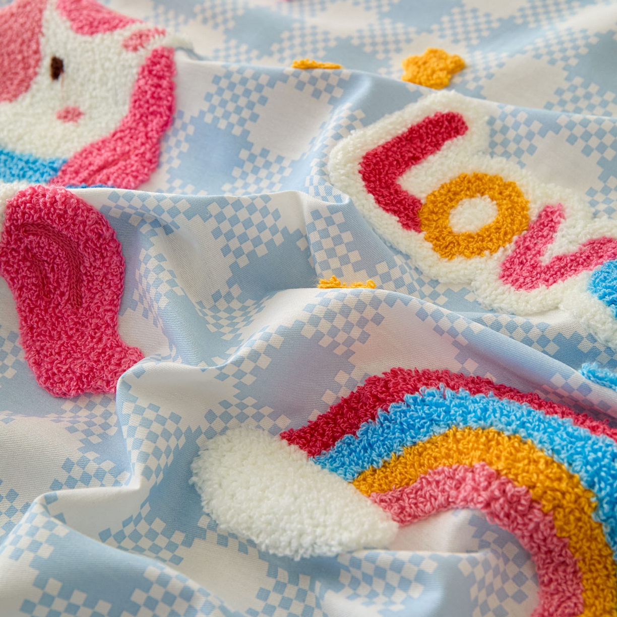 91家纺网 家纺一手货源 找家纺 倾慕家纺 2026新款A类全棉毛巾绣系列单床笠 床笠彩虹马