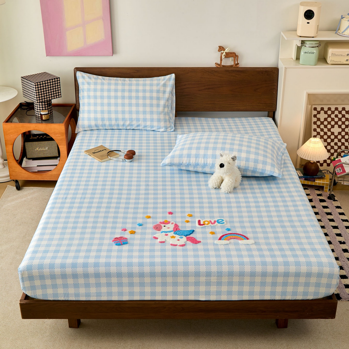 91家纺网 家纺一手货源 找家纺 倾慕家纺 2026新款A类全棉毛巾绣系列单床笠 床笠彩虹马