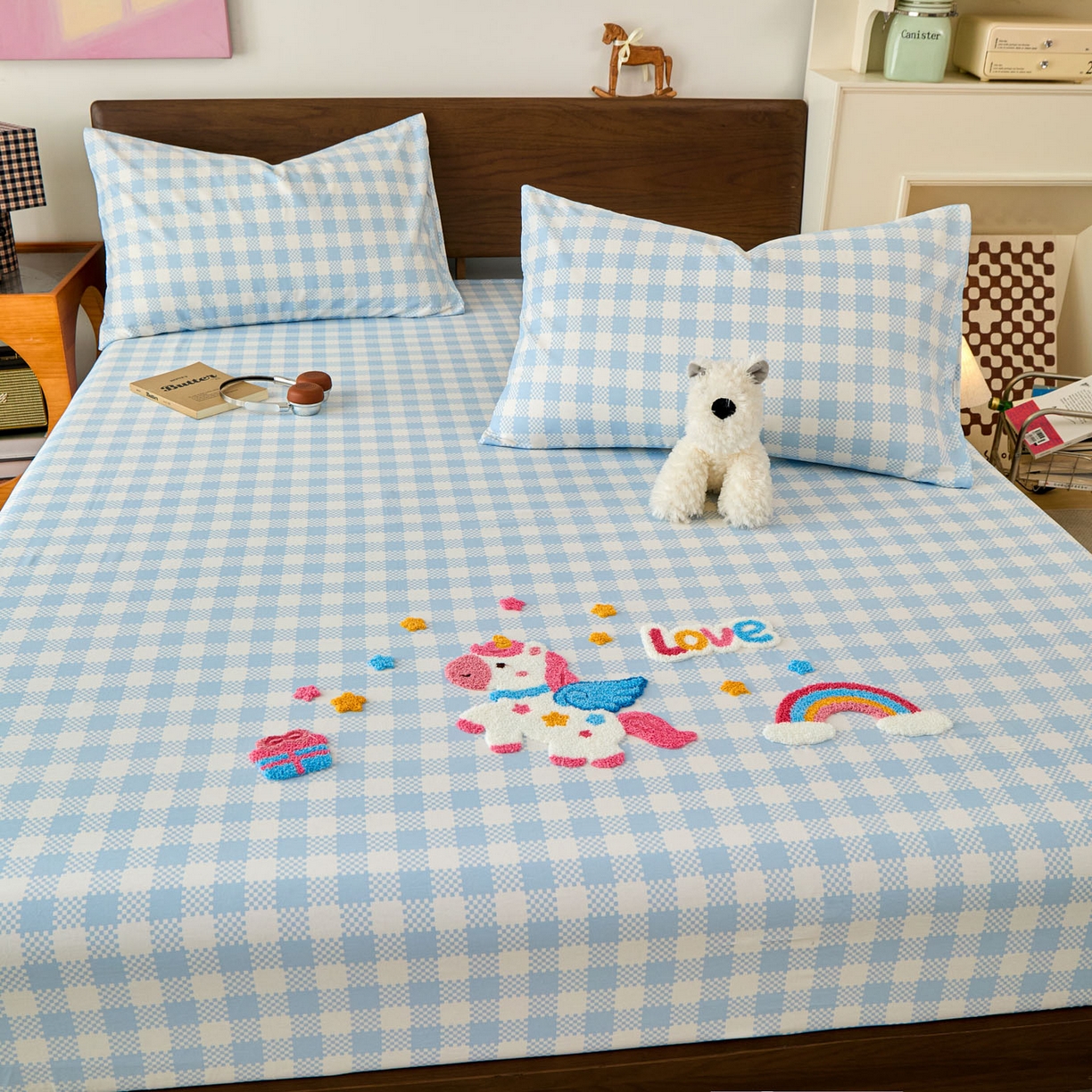 91家纺网 家纺一手货源 找家纺 倾慕家纺 2026新款A类全棉毛巾绣系列单床笠 床笠彩虹马