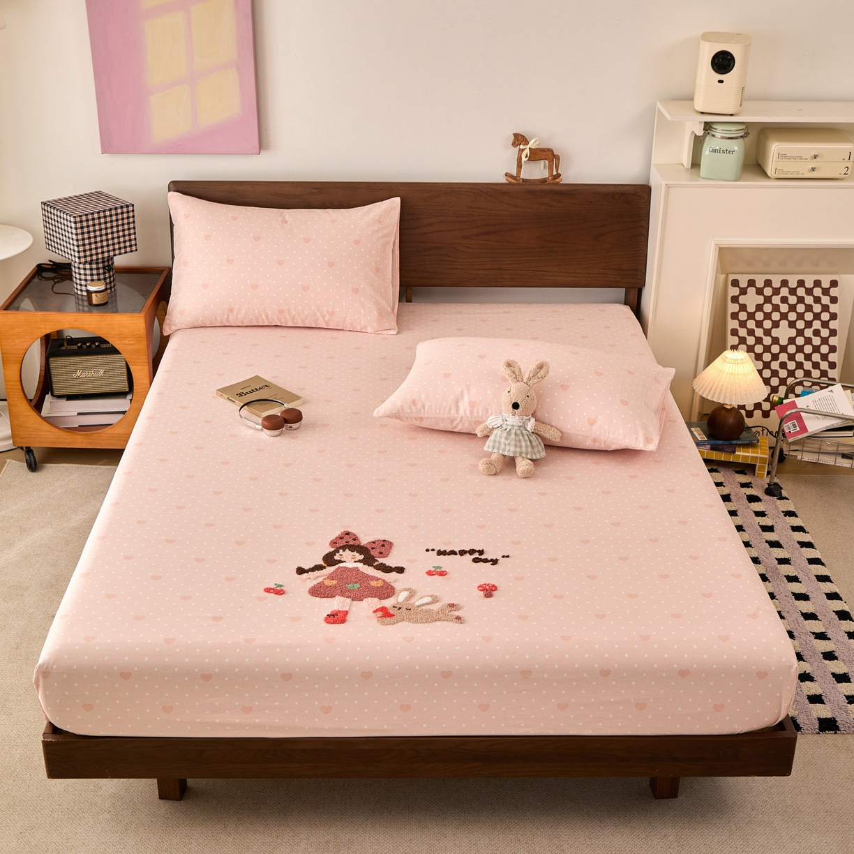 91家纺网 家纺一手货源 找家纺 倾慕家纺 2026新款A类全棉毛巾绣系列单床笠 床笠小兔女孩