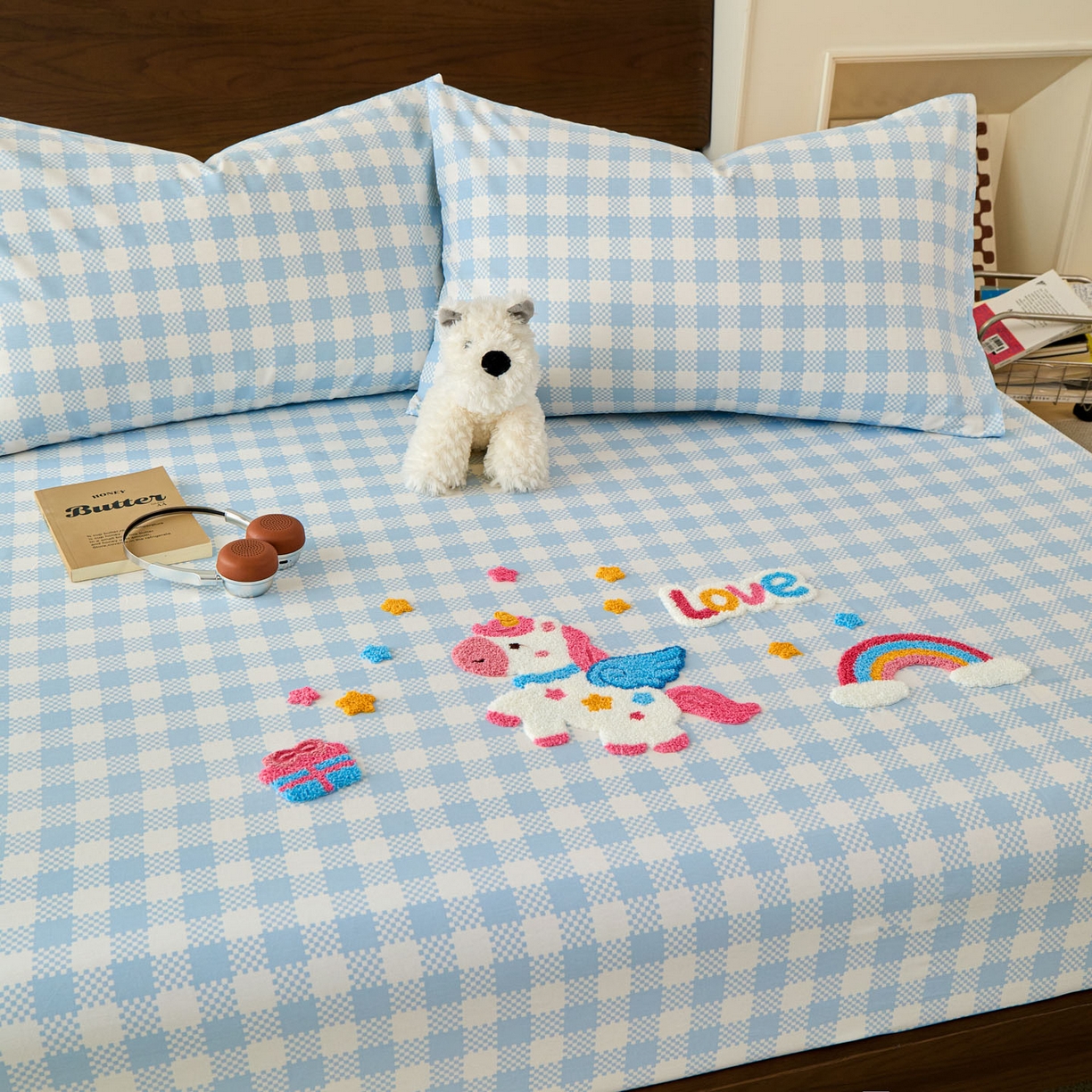 91家纺网 家纺一手货源 找家纺 倾慕家纺 2026新款A类全棉毛巾绣系列单床笠 床笠彩虹马