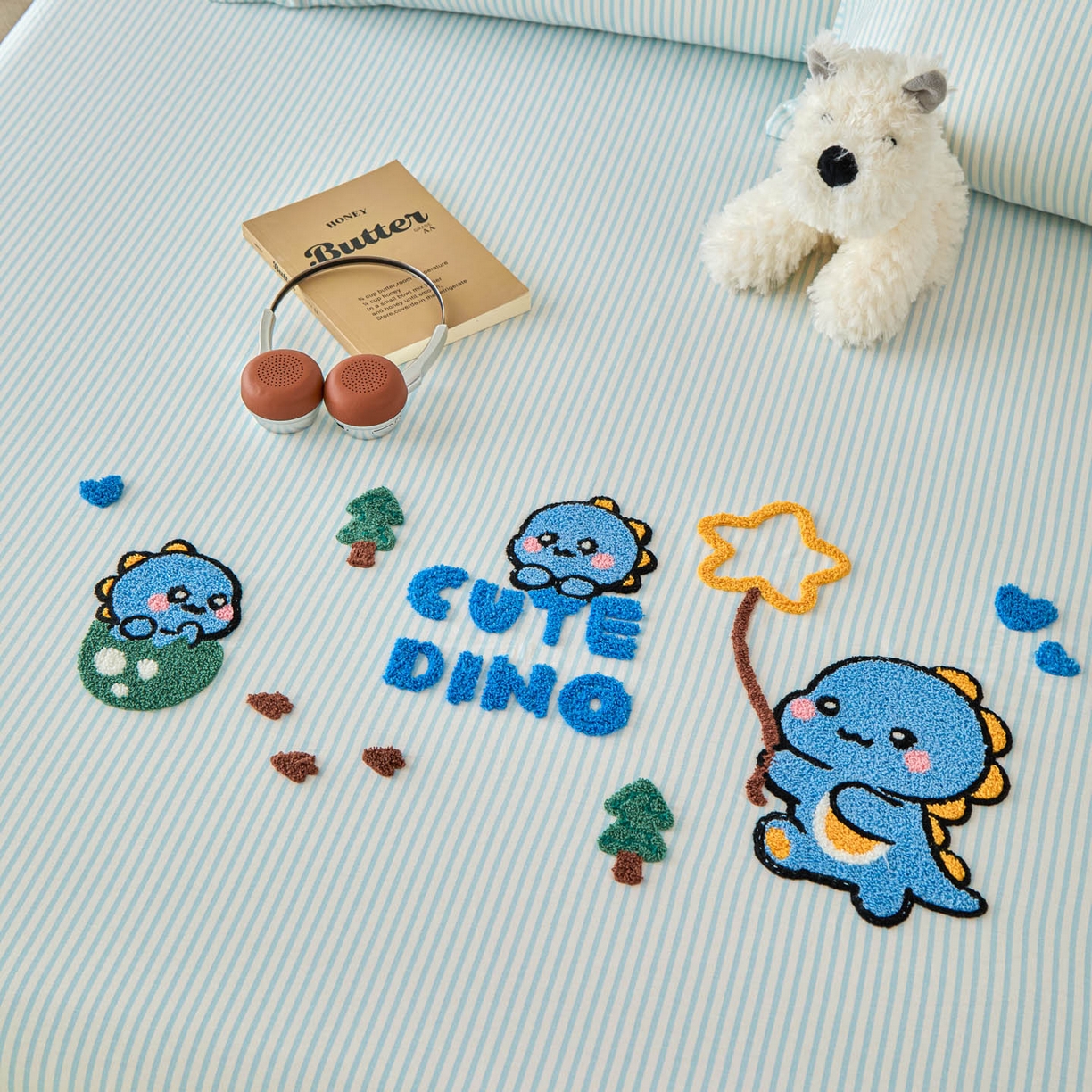 91家纺网 家纺一手货源 找家纺 倾慕家纺 2026新款A类全棉毛巾绣系列单床笠 床笠小树恐龙