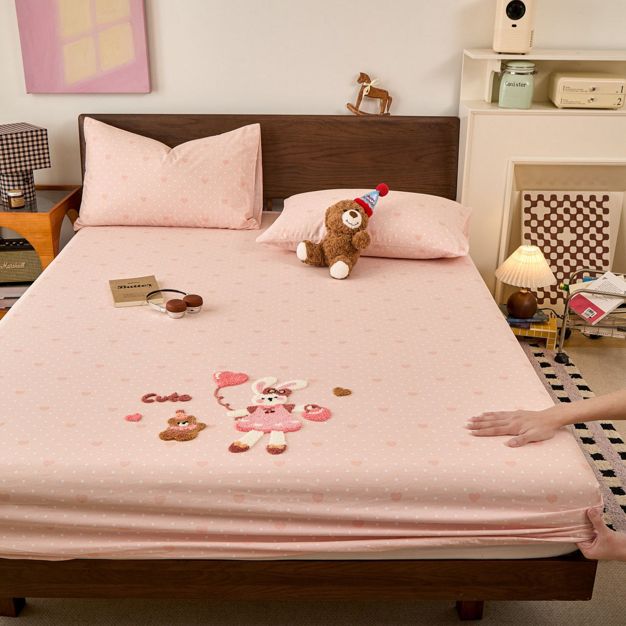 91家纺网 家纺一手货源 找家纺 倾慕家纺 2026新款A类全棉毛巾绣系列单床笠 床笠兔兔熊