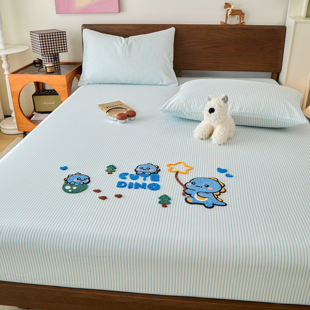 91家纺网 家纺一手货源 找家纺 倾慕家纺 2026新款A类全棉毛巾绣系列单床笠 床笠小树恐龙