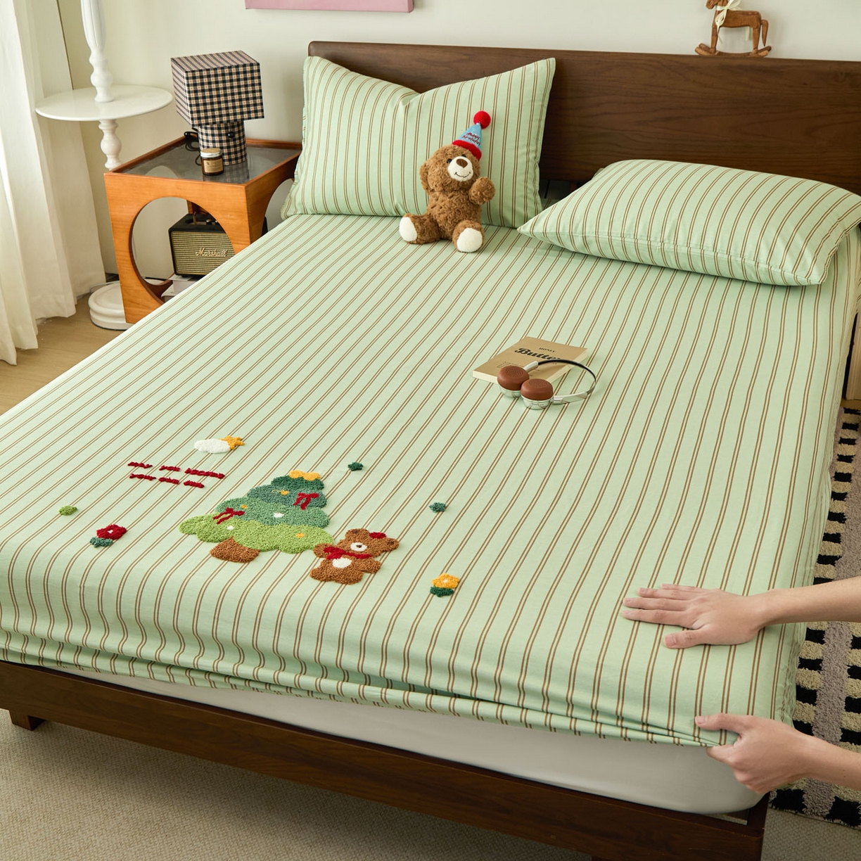 倾慕家纺 2026新款A类全棉毛巾绣系列单床笠 床笠森林小熊