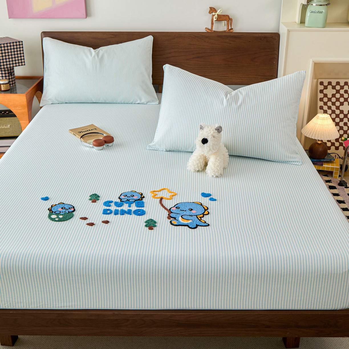 91家纺网 家纺一手货源 找家纺 倾慕家纺 2026新款A类全棉毛巾绣系列单床笠 床笠小树恐龙