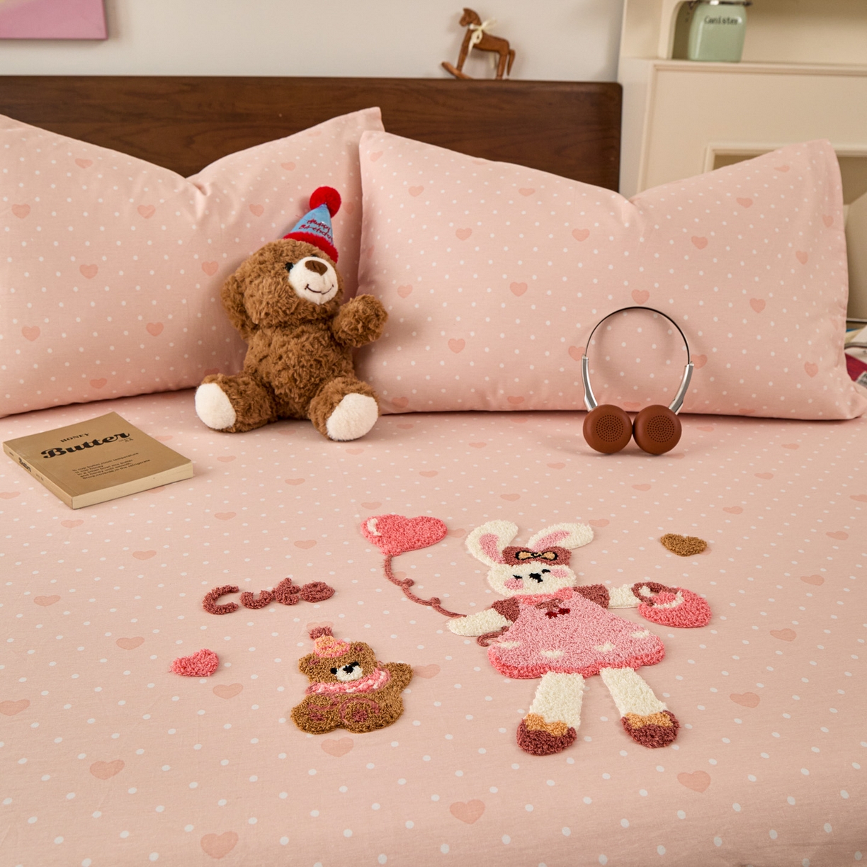 91家纺网 家纺一手货源 找家纺 倾慕家纺 2026新款A类全棉毛巾绣系列单床笠 床笠兔兔熊