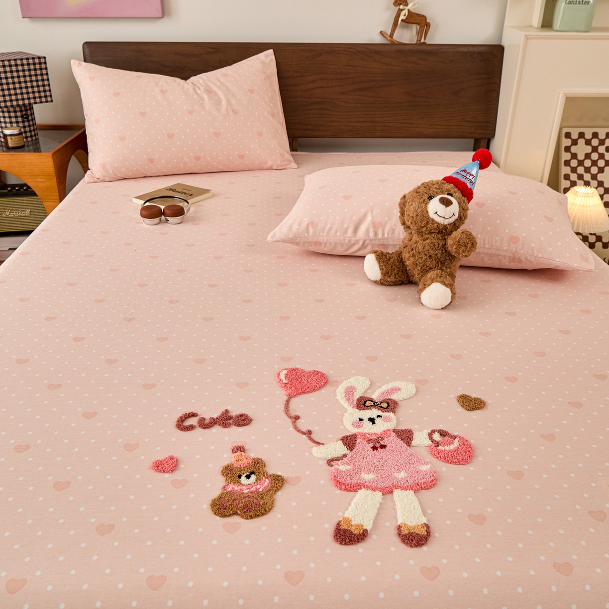 91家纺网 家纺一手货源 找家纺 倾慕家纺 2026新款A类全棉毛巾绣系列单床笠 床笠兔兔熊