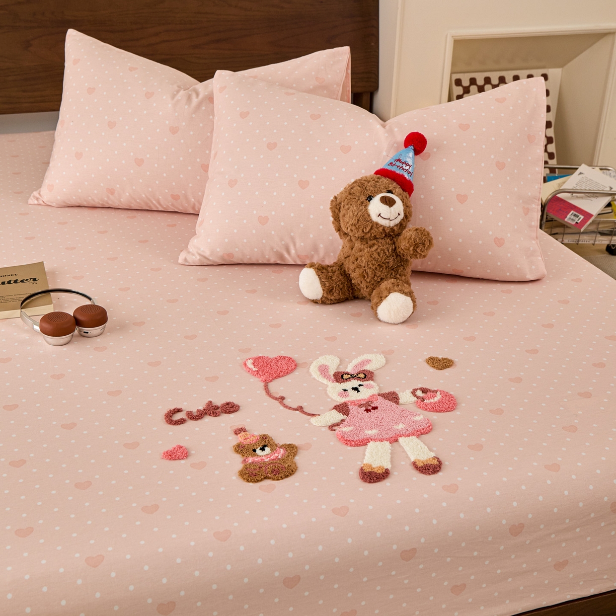 91家纺网 家纺一手货源 找家纺 倾慕家纺 2026新款A类全棉毛巾绣系列单床笠 床笠兔兔熊