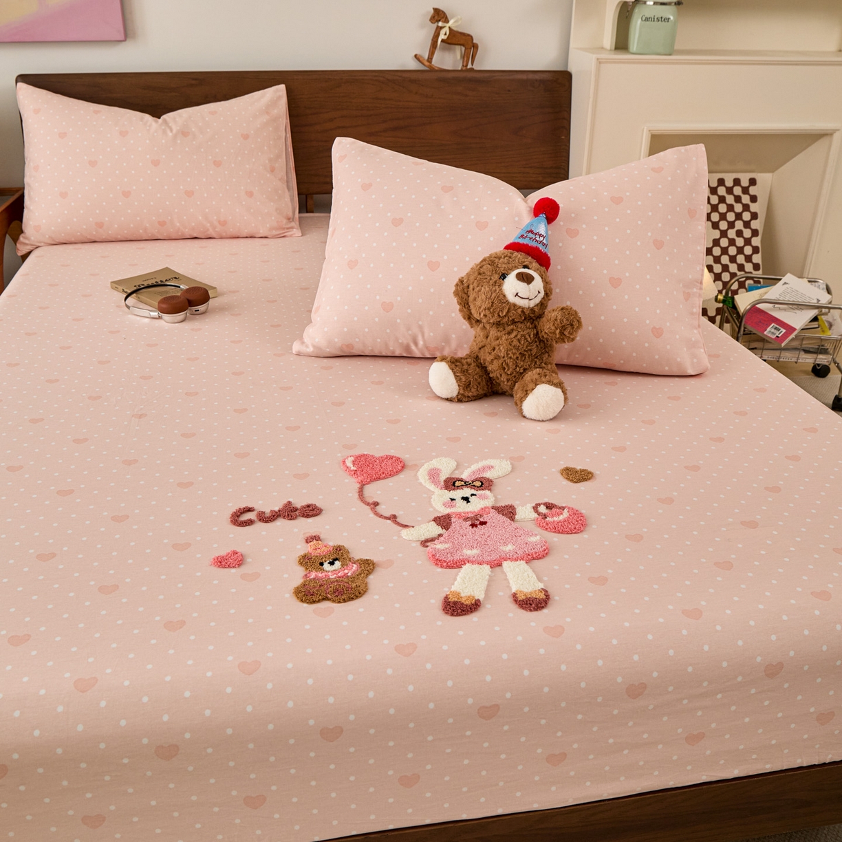 91家纺网 家纺一手货源 找家纺 倾慕家纺 2026新款A类全棉毛巾绣系列单床笠 床笠兔兔熊