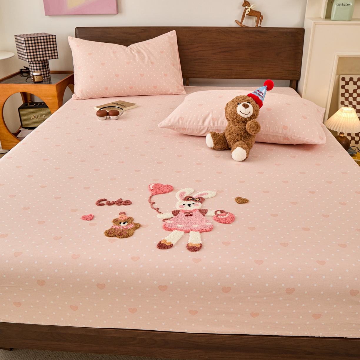 91家纺网 家纺一手货源 找家纺 倾慕家纺 2026新款A类全棉毛巾绣系列单床笠 床笠兔兔熊