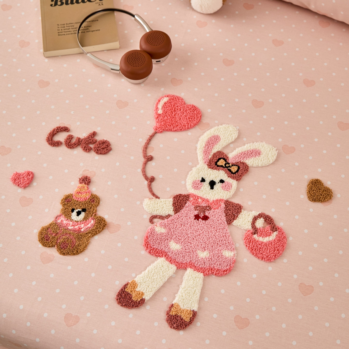 91家纺网 家纺一手货源 找家纺 倾慕家纺 2026新款A类全棉毛巾绣系列单床笠 床笠兔兔熊