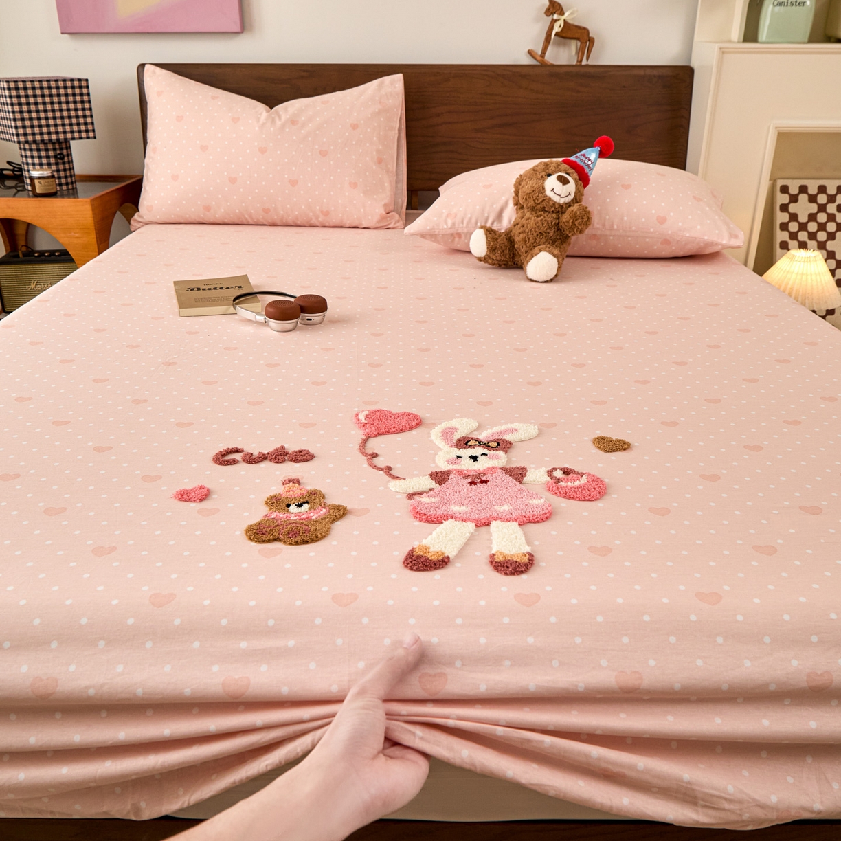 91家纺网 家纺一手货源 找家纺 倾慕家纺 2026新款A类全棉毛巾绣系列单床笠 床笠兔兔熊