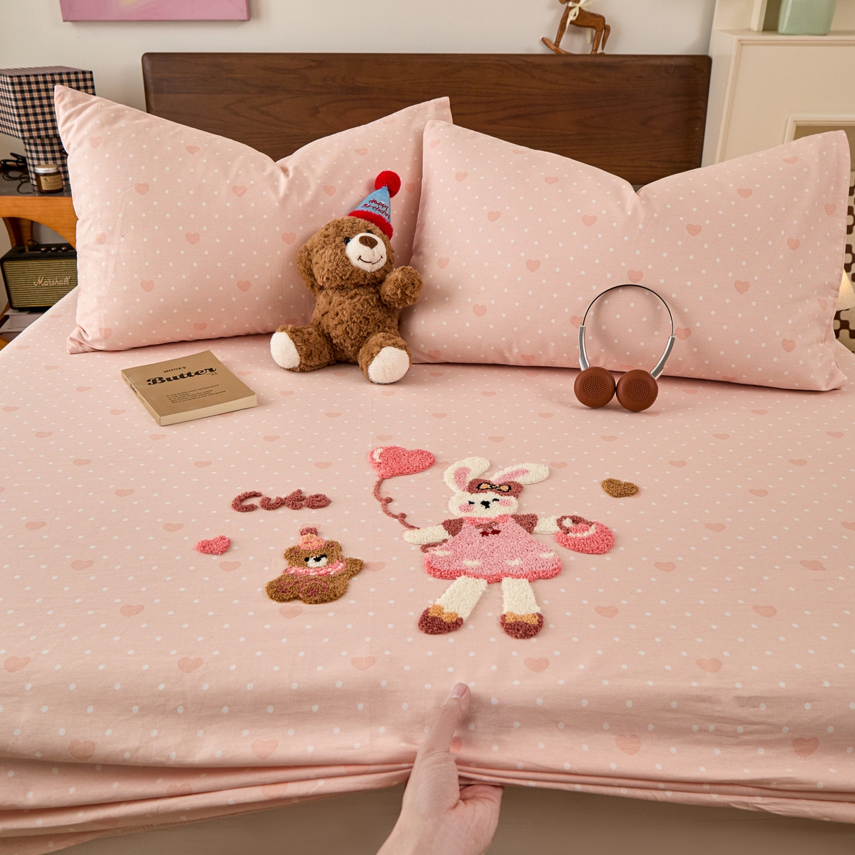 91家纺网 家纺一手货源 找家纺 倾慕家纺 2026新款A类全棉毛巾绣系列单床笠 床笠兔兔熊