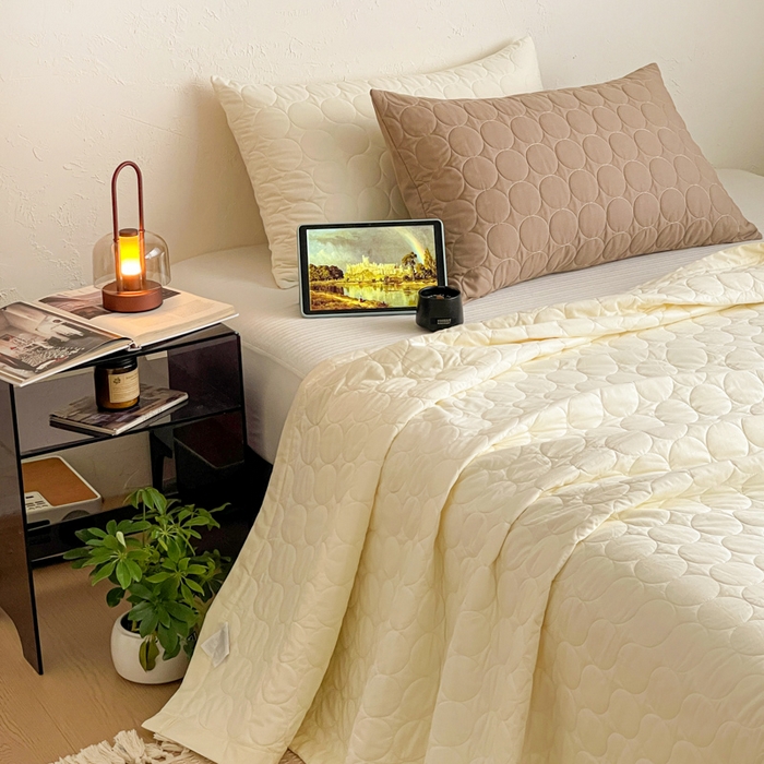 91家纺网 家纺一手货源 找家纺 橙子家居   2026年新款韩系云朵泡芙纯色水洗棉花床盖三件套 云朵泡芙-奶油黄