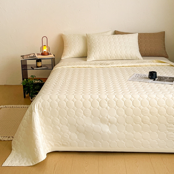 91家纺网 家纺一手货源 找家纺 橙子家居   2026年新款韩系云朵泡芙纯色水洗棉花床盖三件套 云朵泡芙-奶油黄