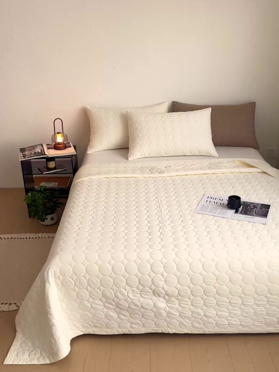 91家纺网 家纺一手货源 找家纺 橙子家居   2026年新款韩系云朵泡芙纯色水洗棉花床盖三件套 云朵泡芙-奶油黄