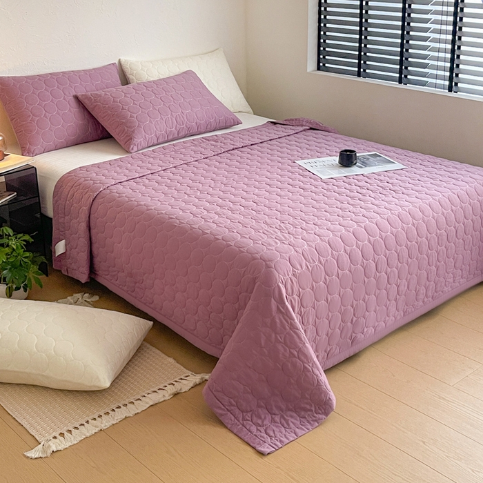 91家纺网 家纺一手货源 找家纺 橙子家居   2026年新款韩系云朵泡芙纯色水洗棉花床盖三件套 云朵泡芙-芋泥紫